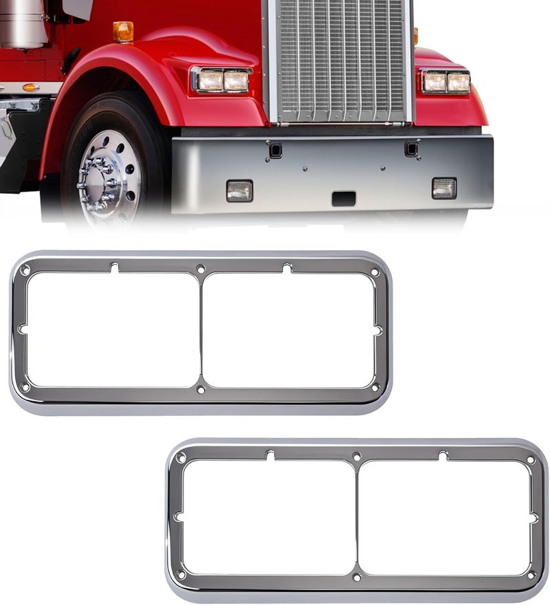 YUWUTF Headlight Bezel Compatible with Kenworth T400 T600 T800 W900 K100 C500 Peterbilt 378 379 Western Star 4900 Freightliner FLD Classic XL Driver and Passenger Side - Image 1
